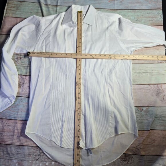 Yves Saint Laurent Mens White Pleated Dress Shirt Size Small - Picture 5 of 7